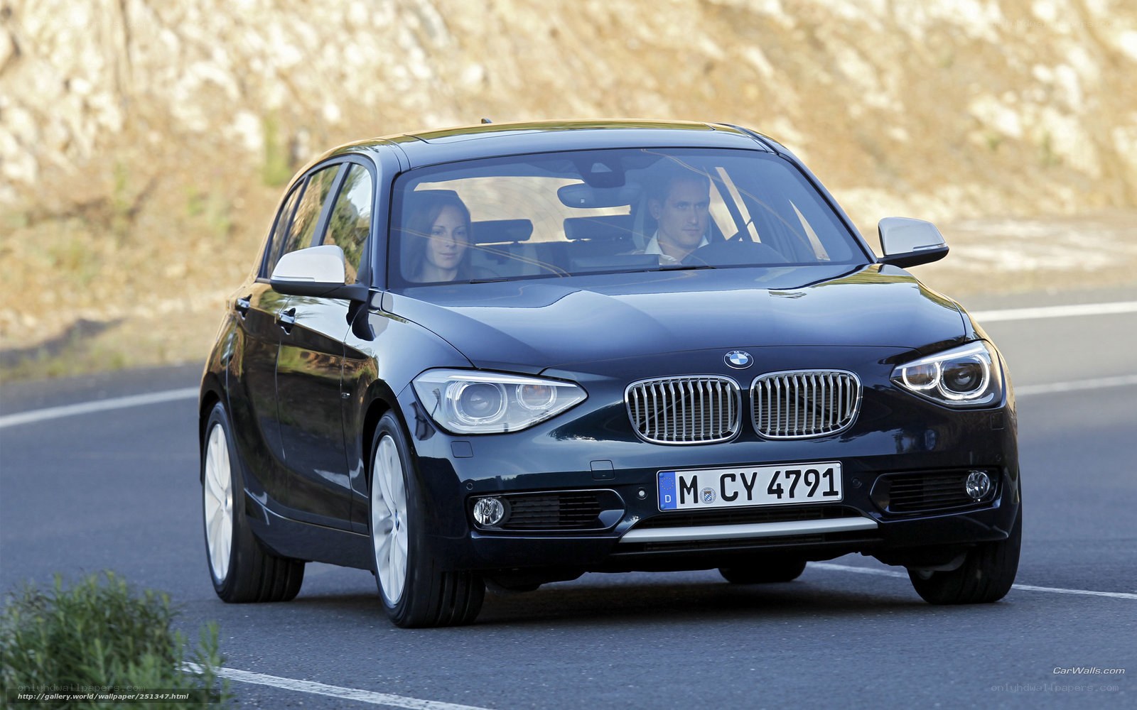 Black BMW 1 Series on road