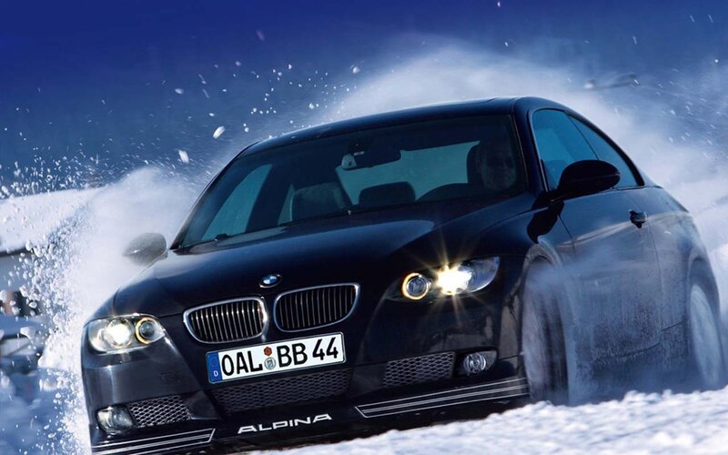 Black BMW Alpina in snow