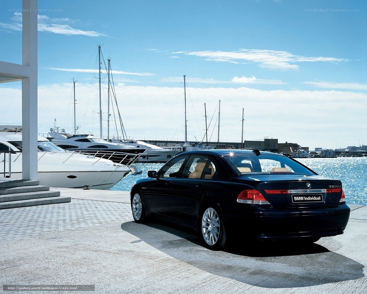 Black BMW at a marina