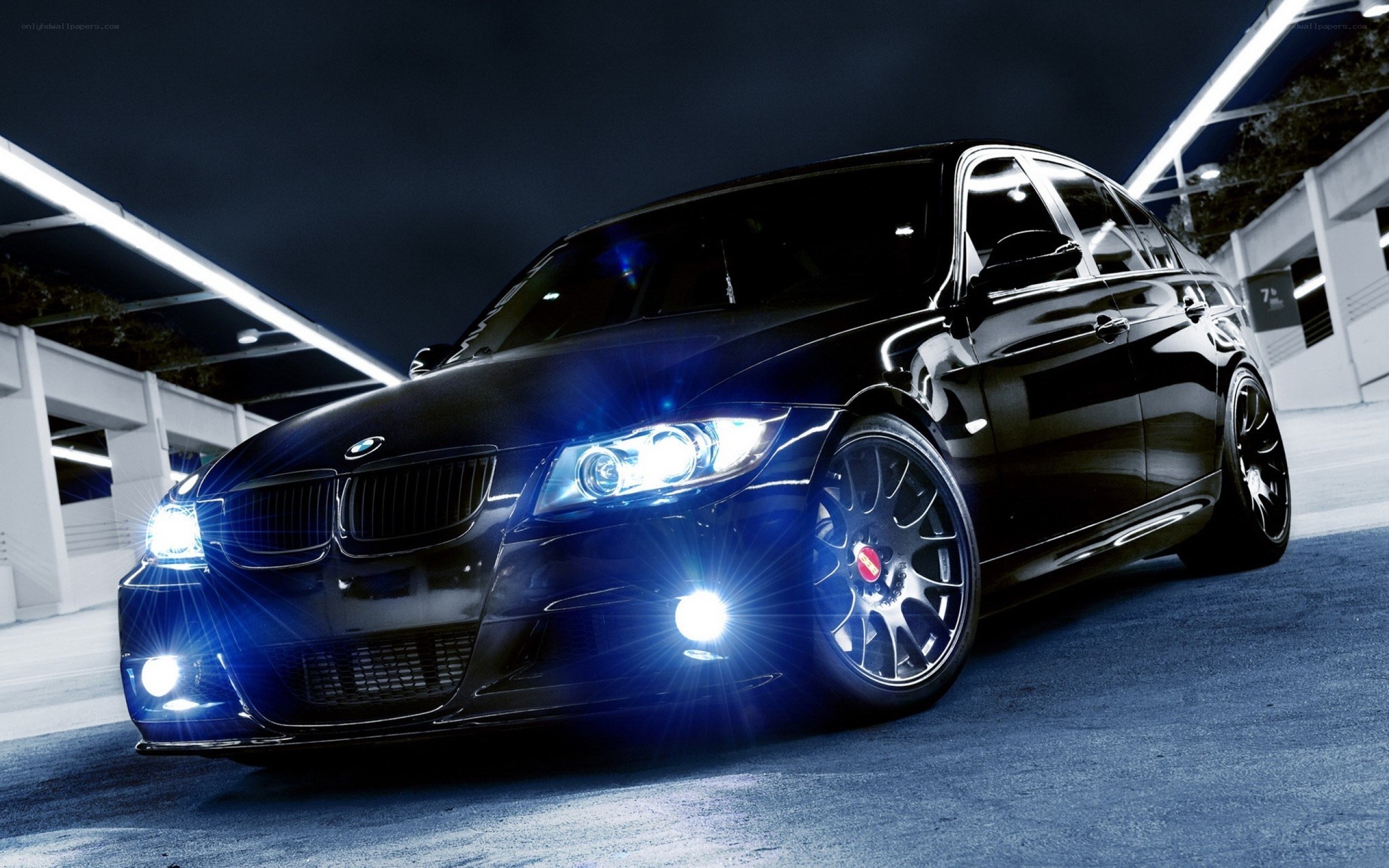 Black BMW at night