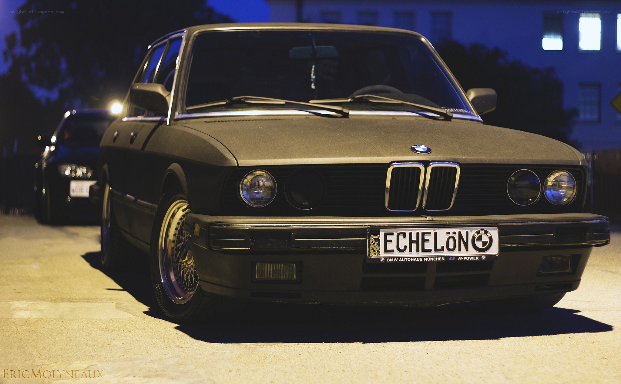 Black BMW at night