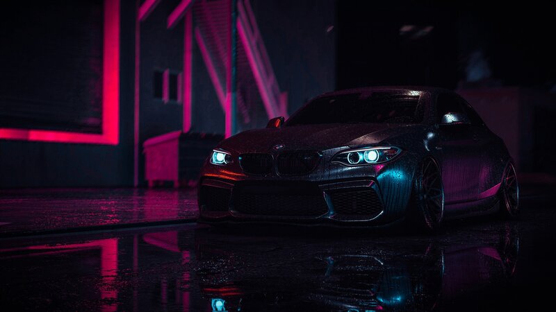 Black Bmw Car — Dark, Night, 3d Render