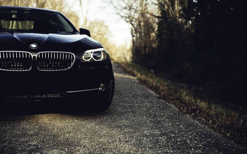 Black BMW Car — Dramatic, Autumn, Photograph, Road