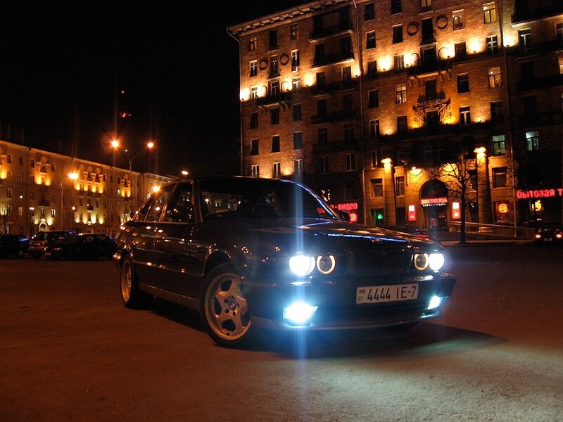 Black BMW Car — Dramatic, Night, Photograph, Building