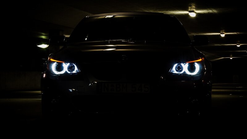 Black Bmw Car — Dramatic, Night, Photograph, Headlights, License Plate