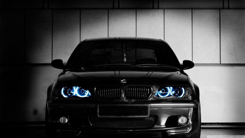 Black BMW Car — Dramatic, Night, Photograph, Headlights, Wall