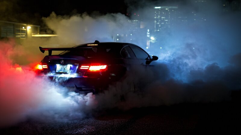 Black BMW Car — Dramatic, Night, Photograph, Smoke