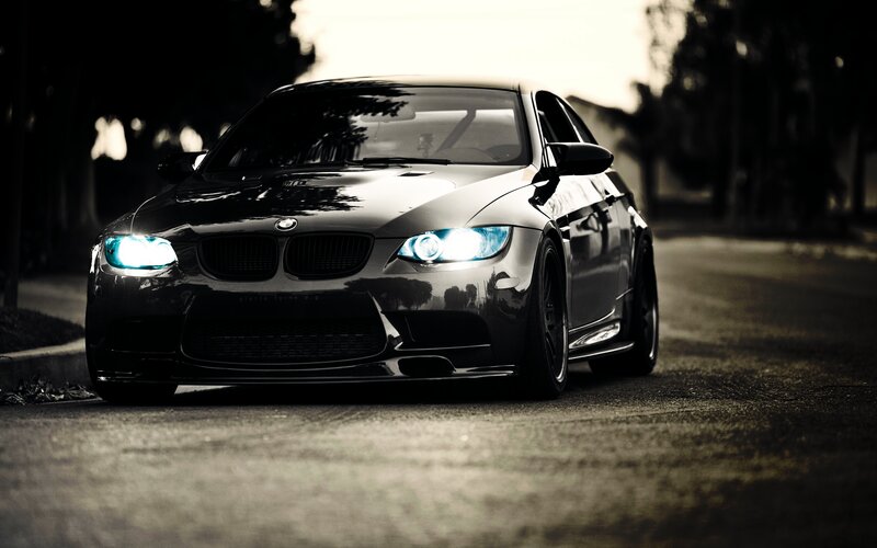 Black BMW Car — Dramatic, Night, Photograph, Street