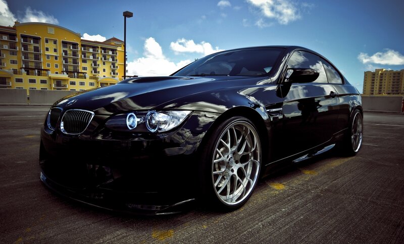 Black BMW Coupe — Dramatic, Afternoon, Photograph, Car, Building, Sky