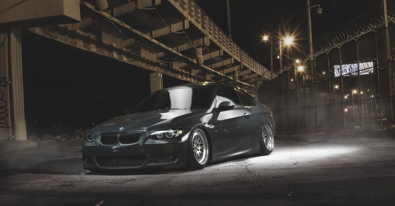 Black BMW Coupe — Dramatic, Night, Photograph, Bridge