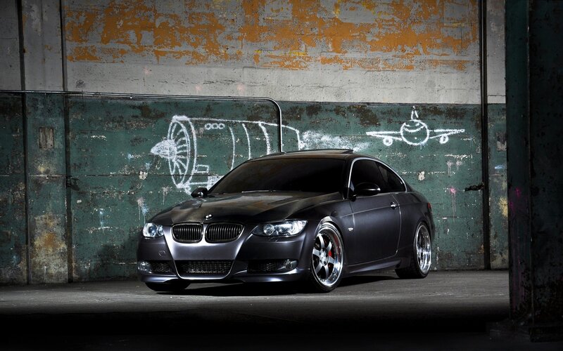 Black BMW Coupe — Dramatic, Photograph, Car, Graffiti, Wall