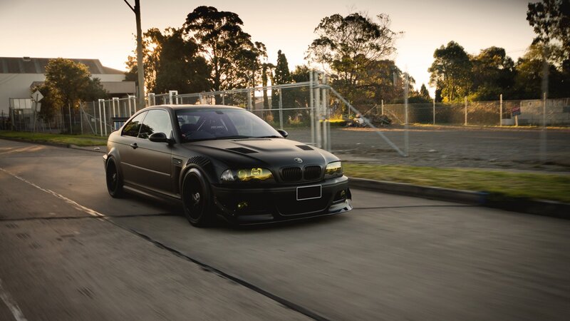 Black BMW Coupe — Dramatic, Sunset, Photograph, Car, Road