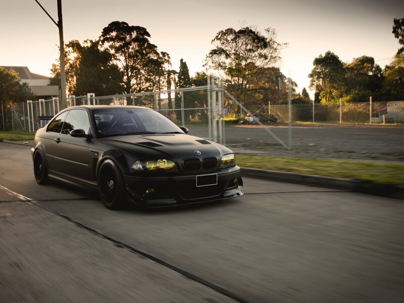 Black BMW Coupe — Dramatic, Sunset, Photograph, Car, Road, Trees
