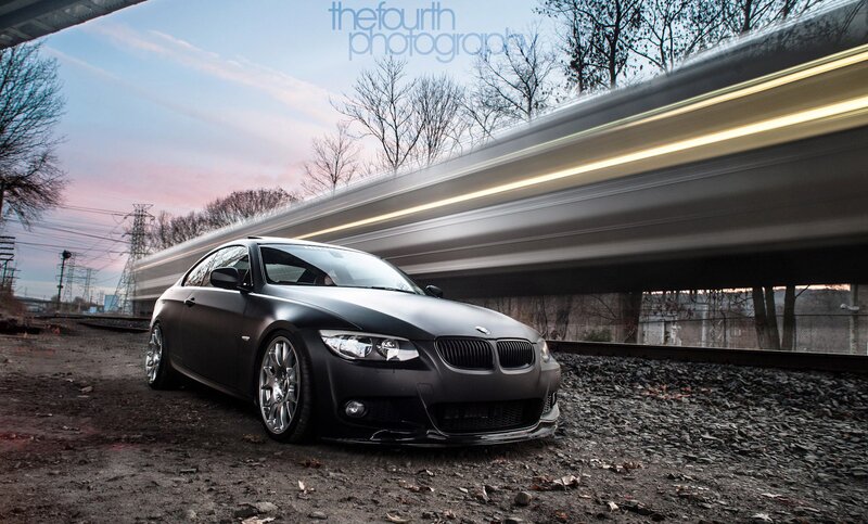 Black BMW Coupe — Dramatic, Sunset