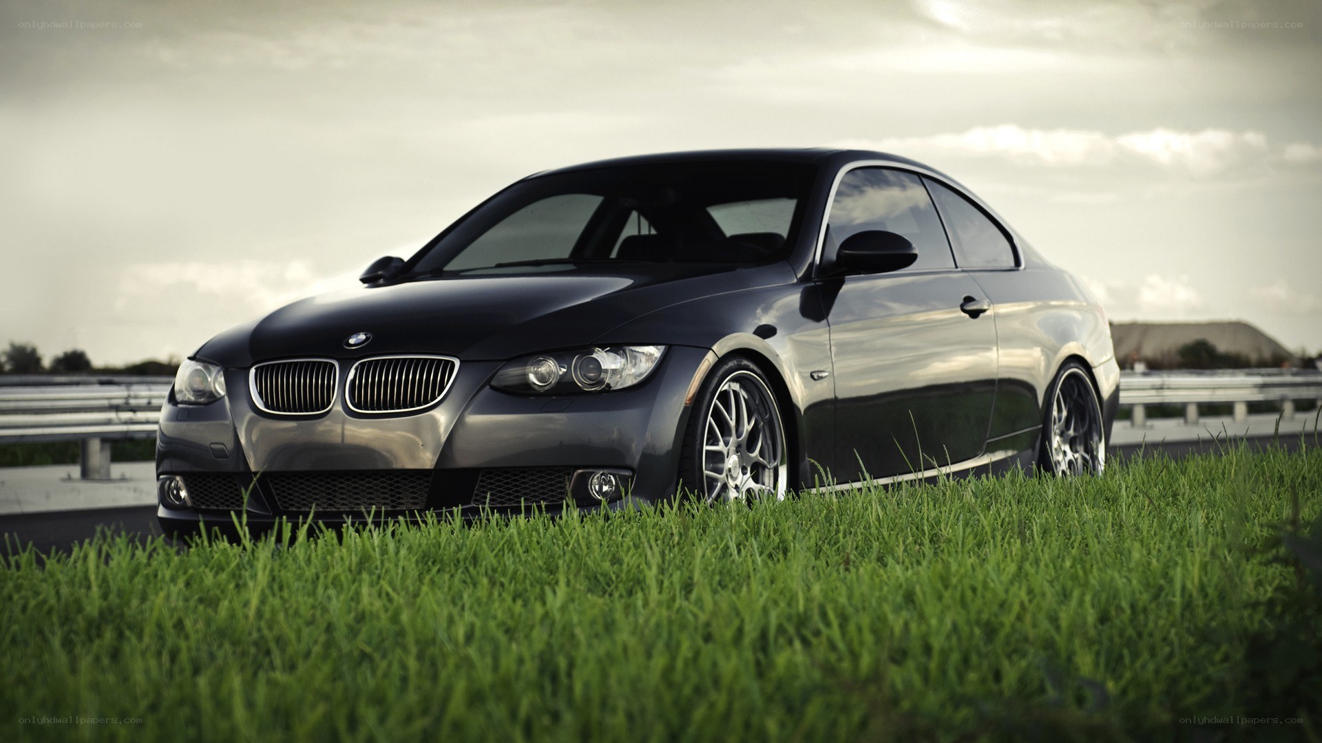 black bmw coupe on grass