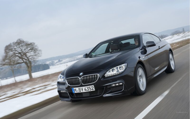 black bmw coupe on winter road