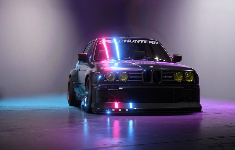 Black Bmw E30 Car — Dramatic, Night