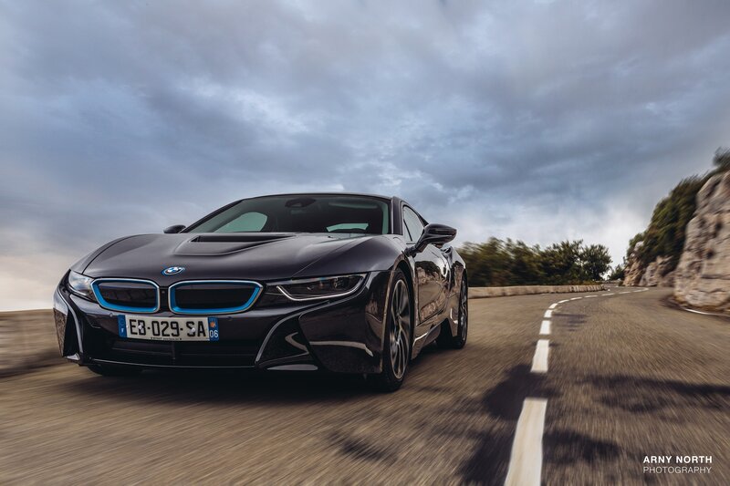 Black BMW I8 Car — Dramatic, Afternoon, Photograph, Road