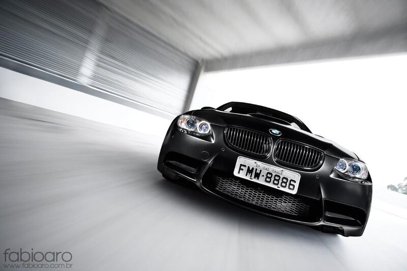 Black BMW in motion