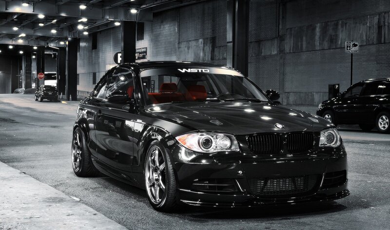 black bmw in parking garage