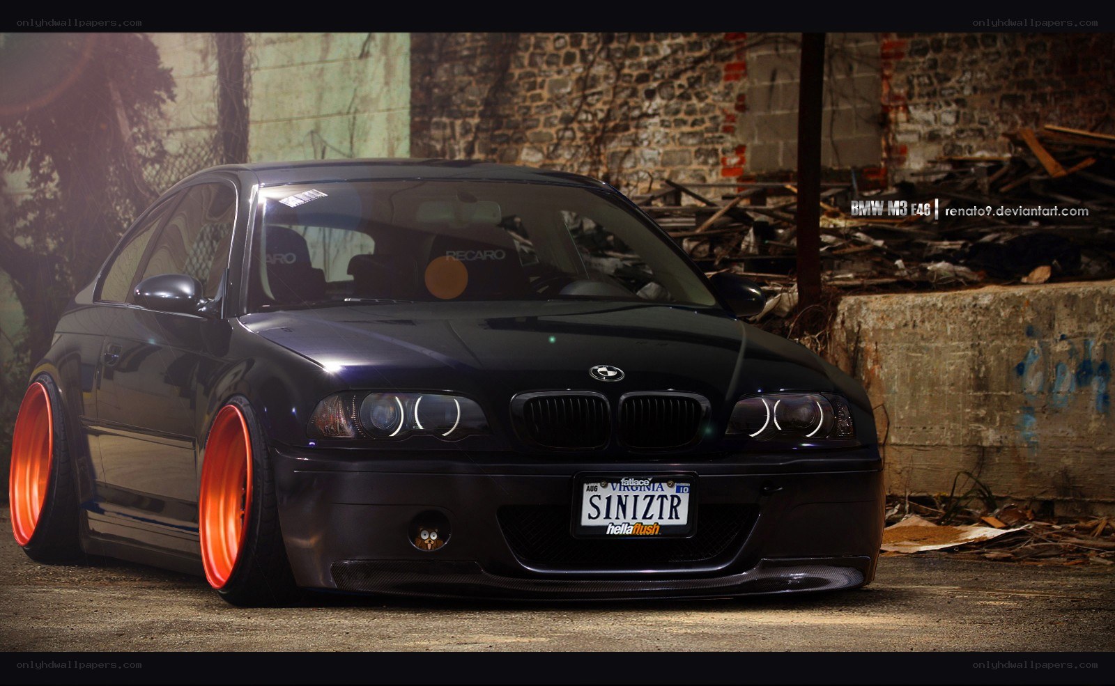 black bmw m3 e46 with orange wheels