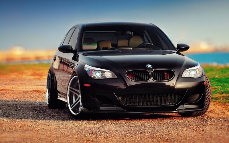 Black BMW M5 Car — Dramatic, Sunset