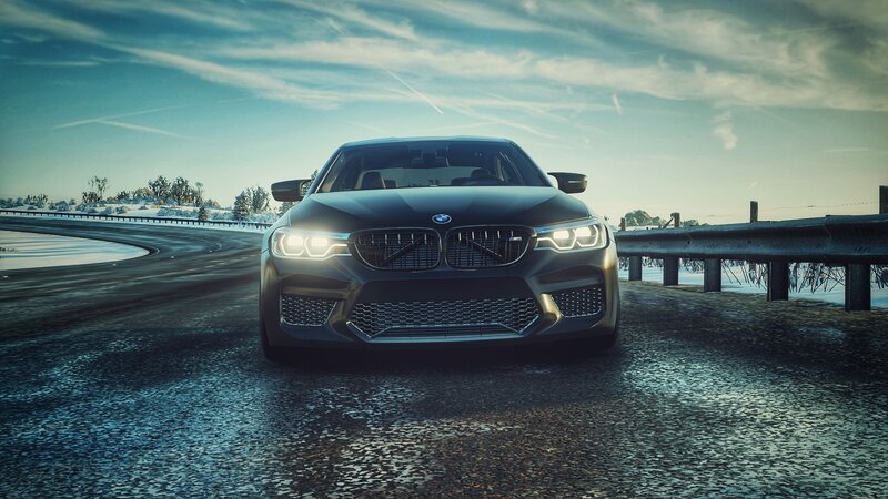 Black BMW M5 Car — Dramatic, Winter