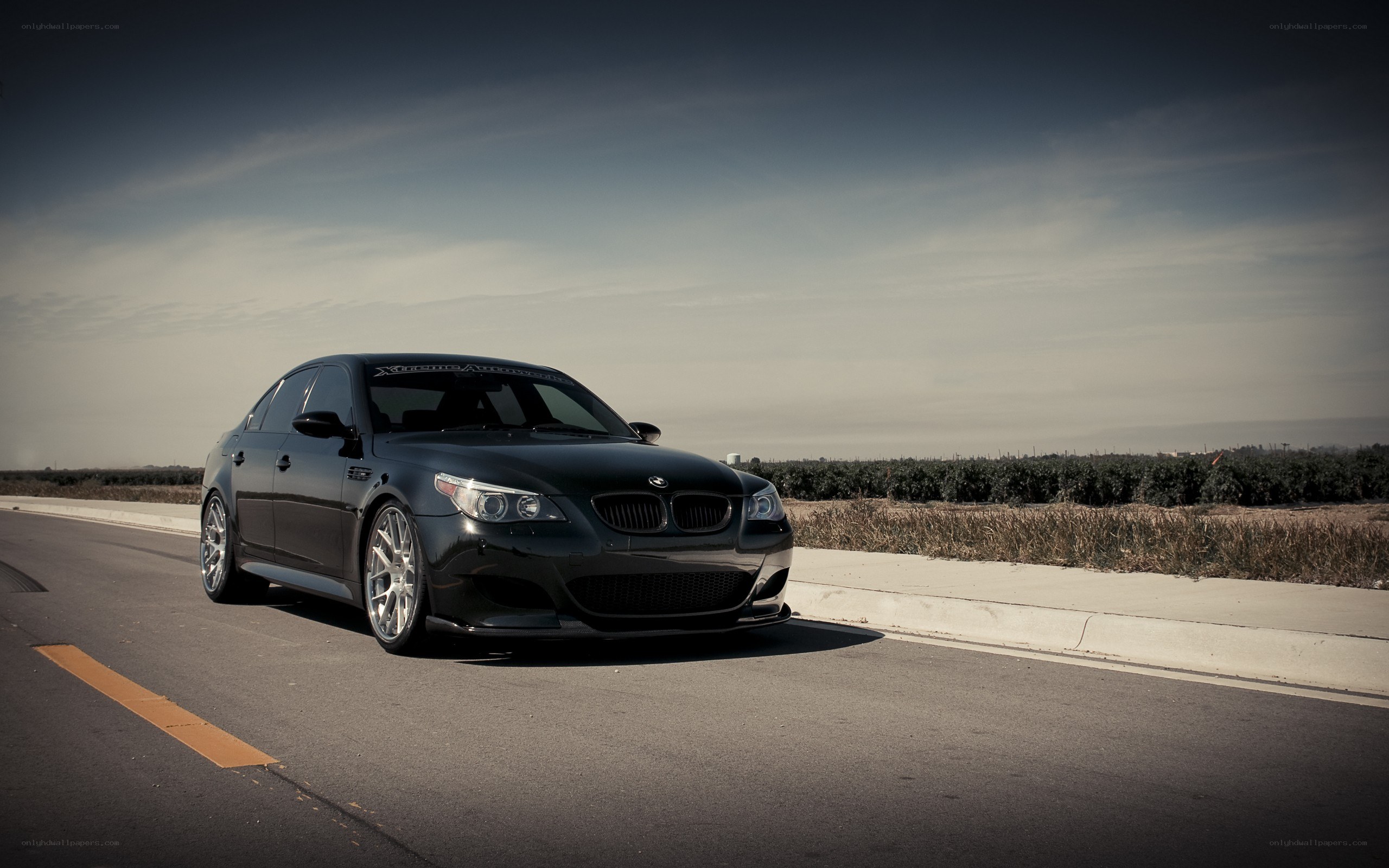 black bmw m5 on road
