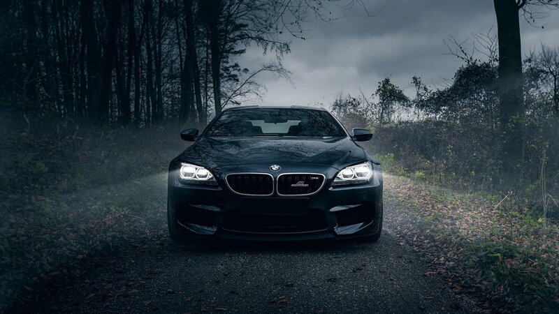 Black BMW M6 Car — Dramatic, Night, Photograph, Forest Road