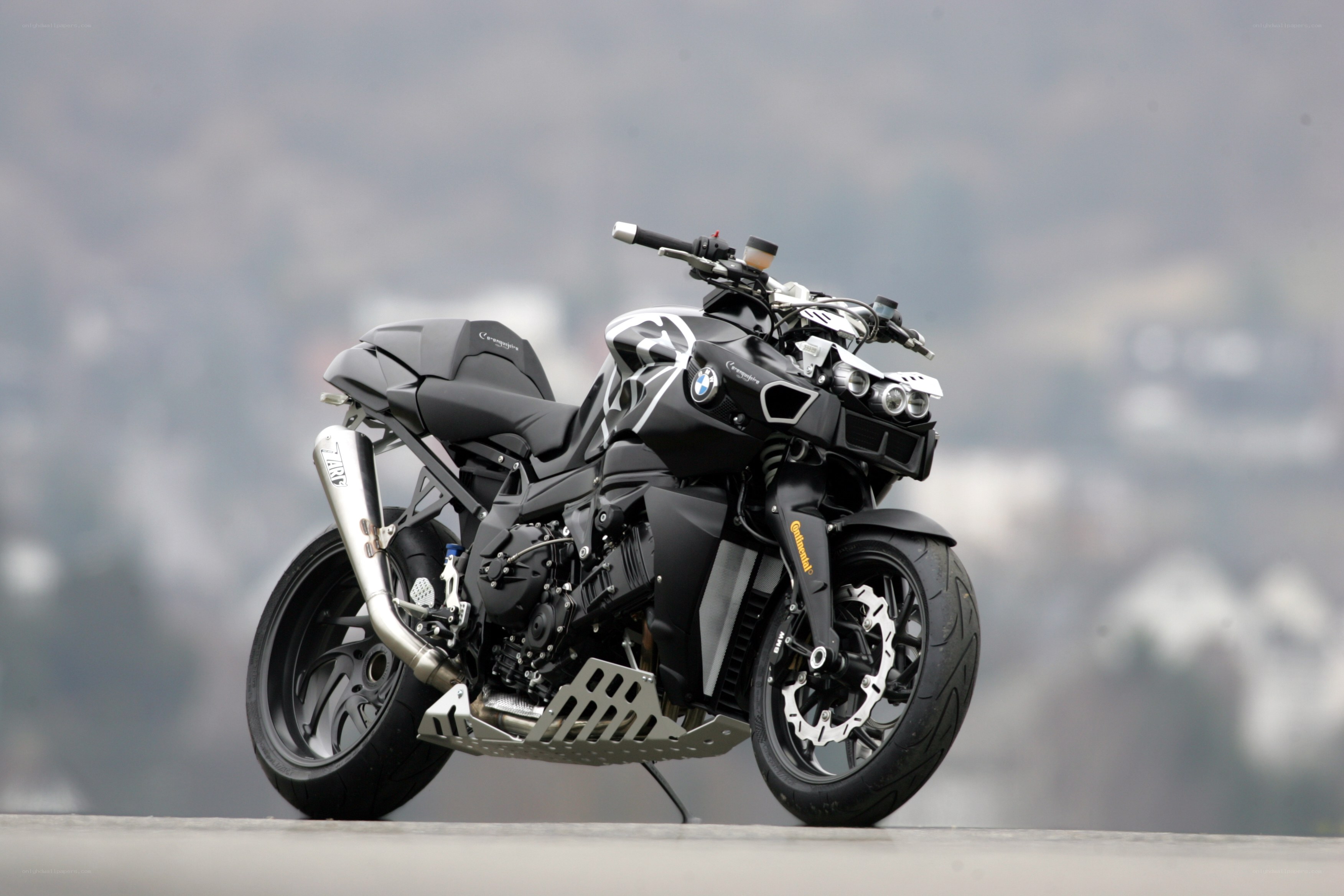 Black BMW motorcycle on display