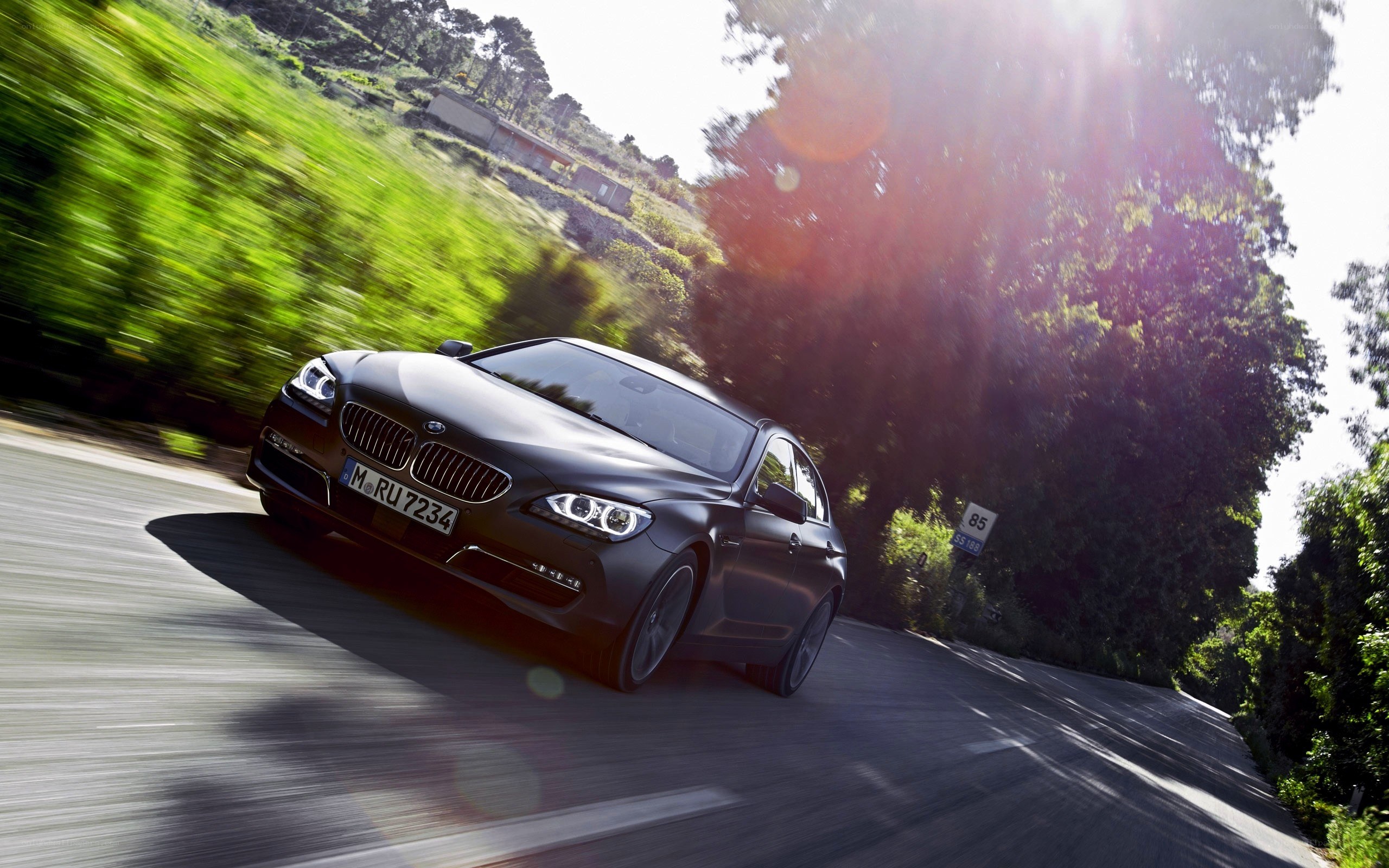 Black BMW on a winding road