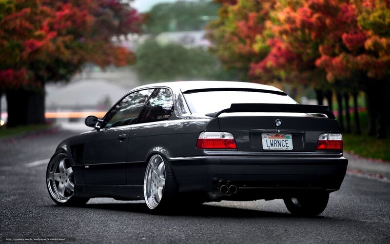 Black BMW on autumn street
