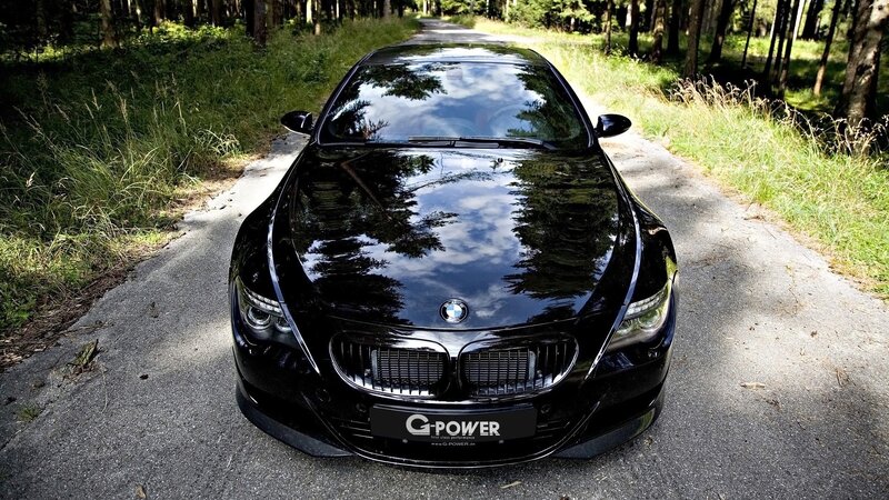 Black BMW on forest road