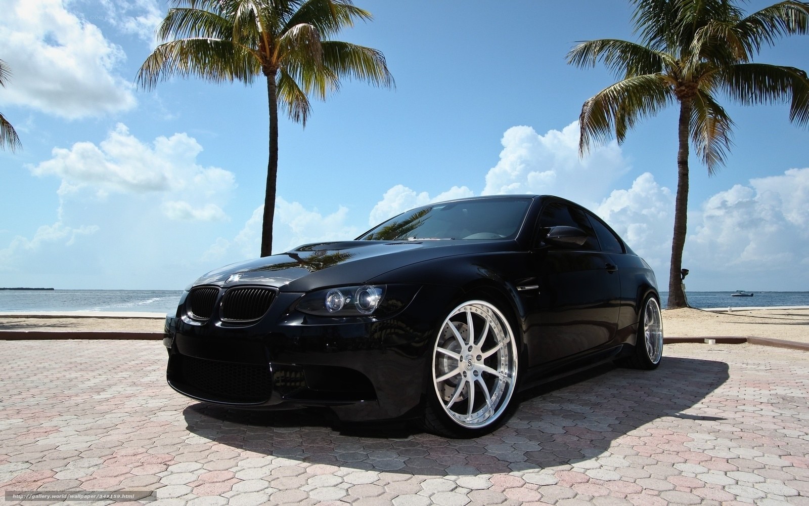 Black BMW on tropical beach
