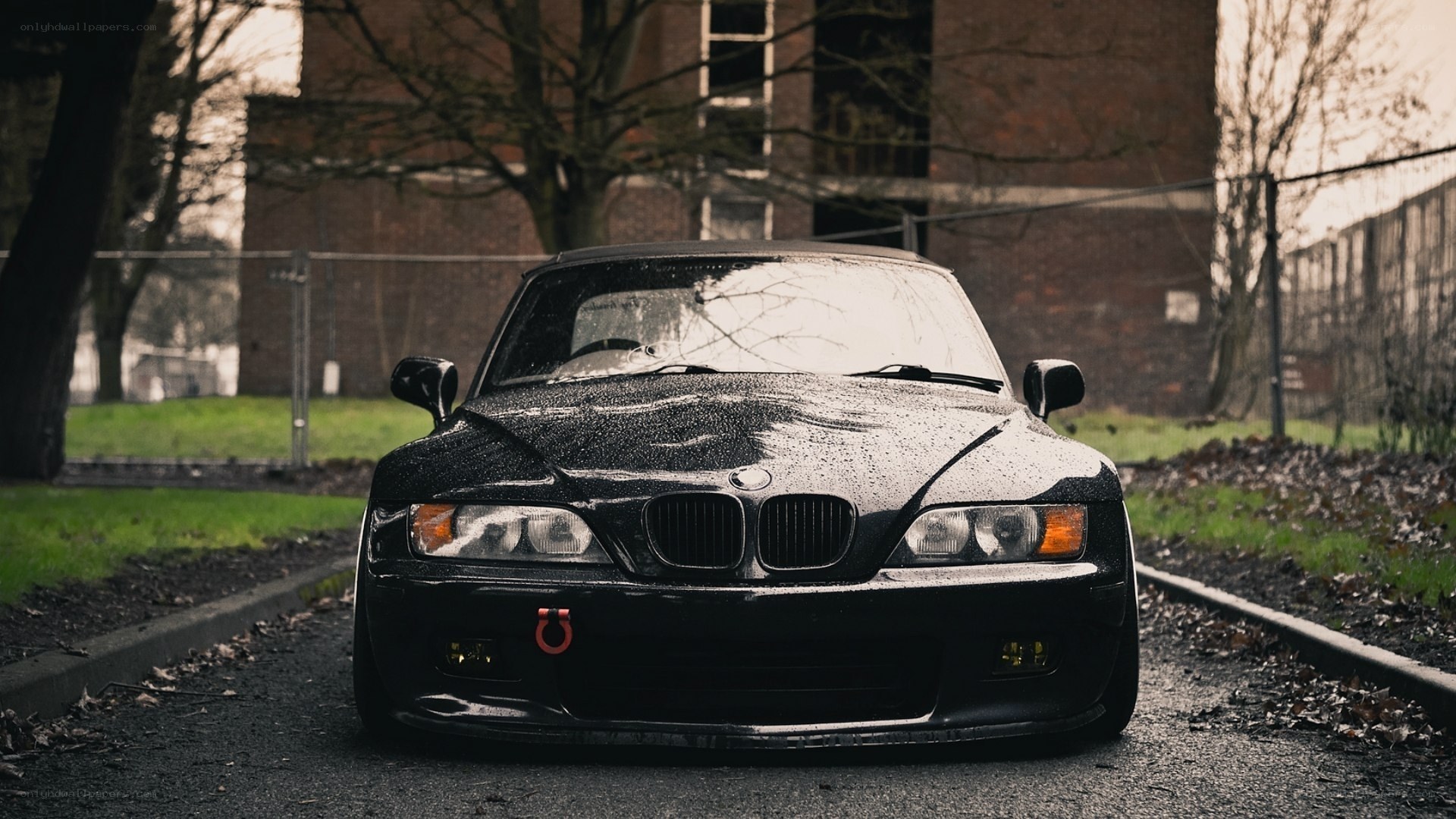 black bmw on wet road