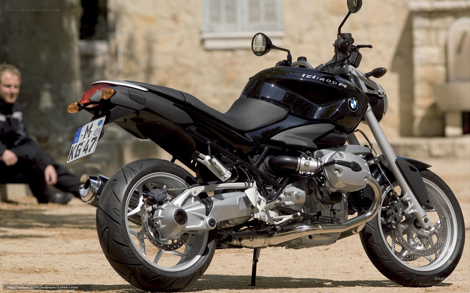 Black BMW R1200R motorcycle