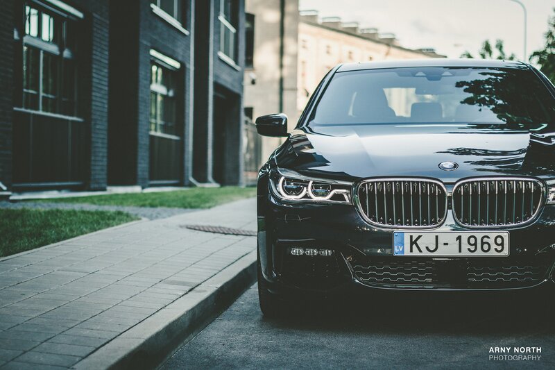 Black Bmw Sedan — Calm, Afternoon, Photograph, Building, Sidewalk