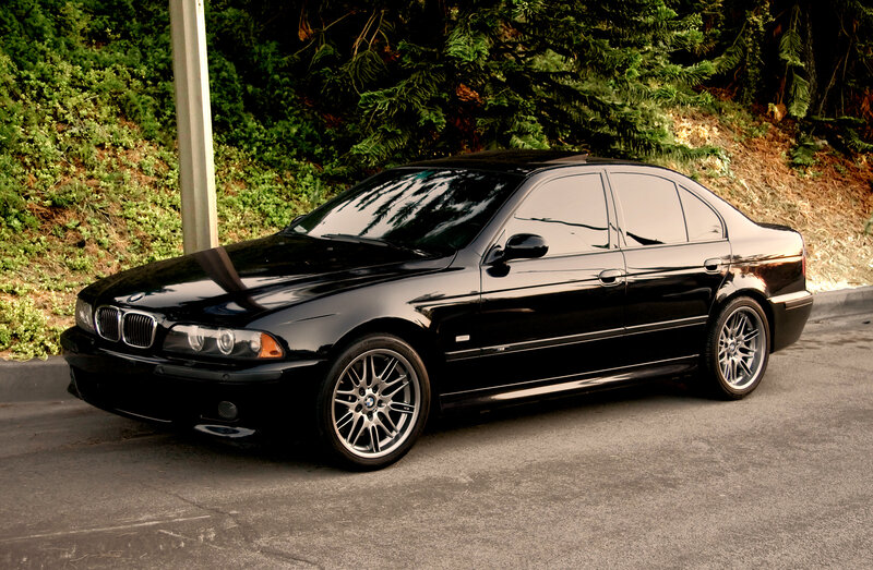 Black Bmw Sedan — Calm, Afternoon, Photograph, Car, Trees, Pole