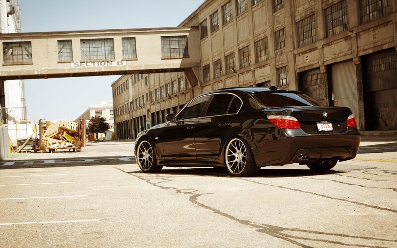 Black Bmw Sedan — Dramatic, Afternoon, Photograph, Industrial Building, Car