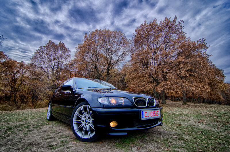 Black BMW Sedan — Dramatic, Autumn, Photograph
