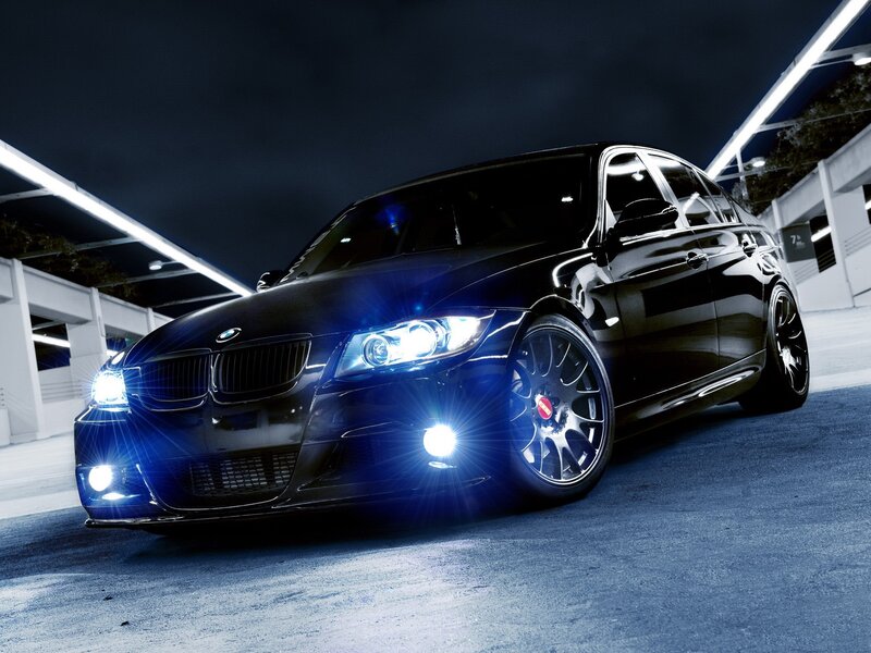 Black Bmw Sedan — Dramatic, Night, Photograph, Car, Headlights