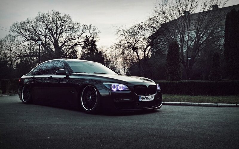 Black BMW Sedan — Dramatic, Night, Photograph, Car, Trees