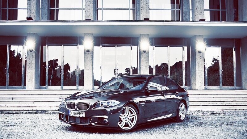 Black BMW Sedan — Dramatic, Photograph, Car, Building, Steps