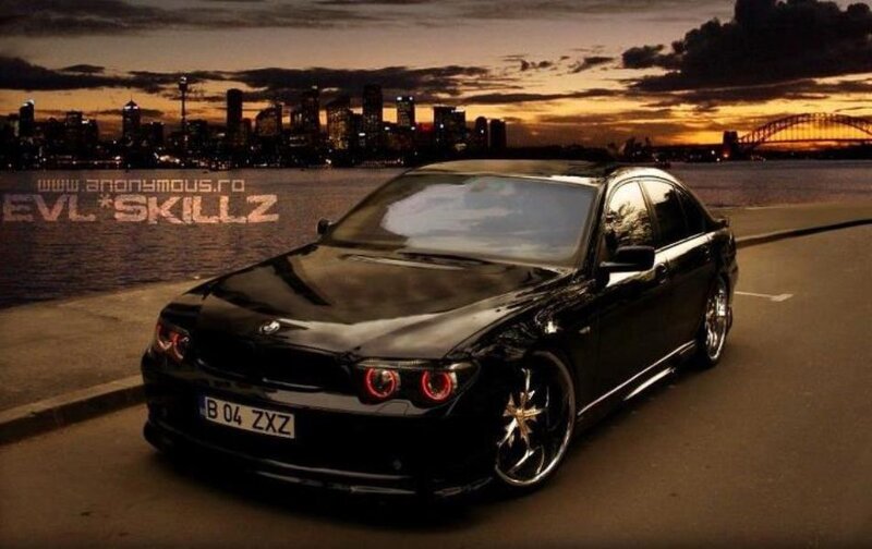 Black BMW Sedan — Dramatic, Sunset, Photograph
