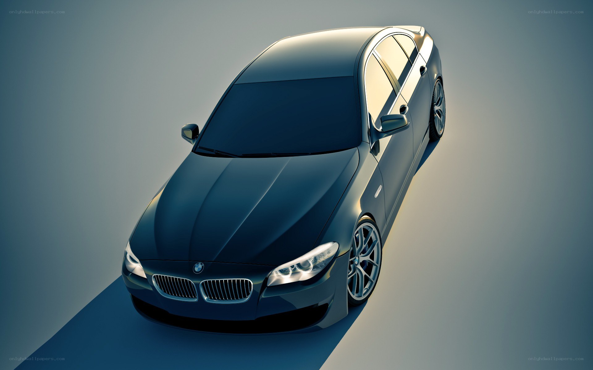 Black BMW sedan from above