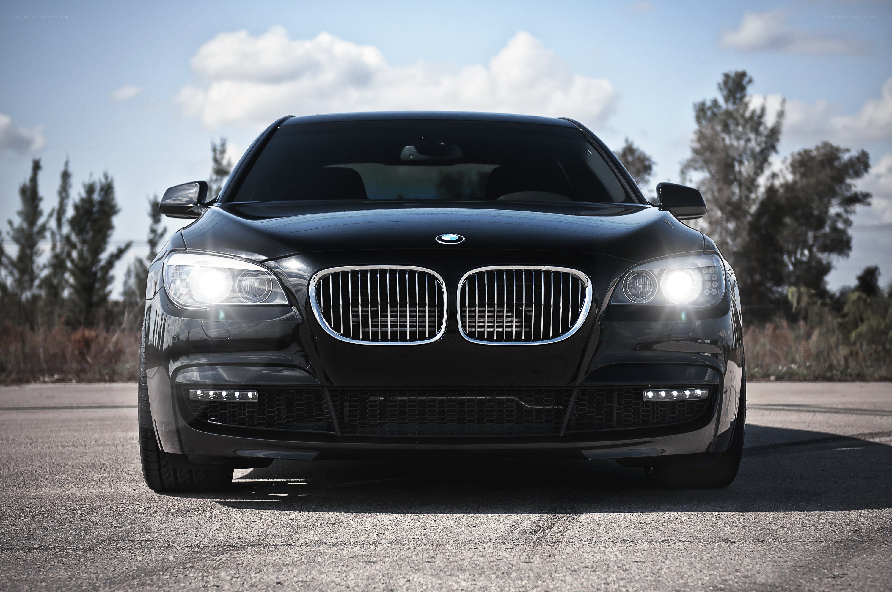 black bmw sedan front view