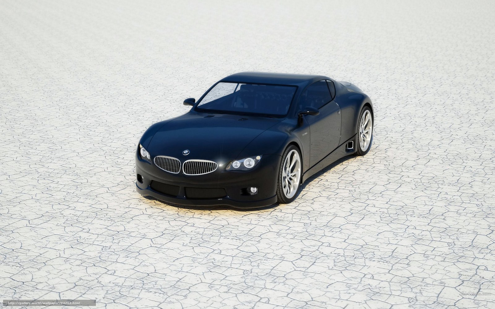 Black BMW sports car on cracked ground