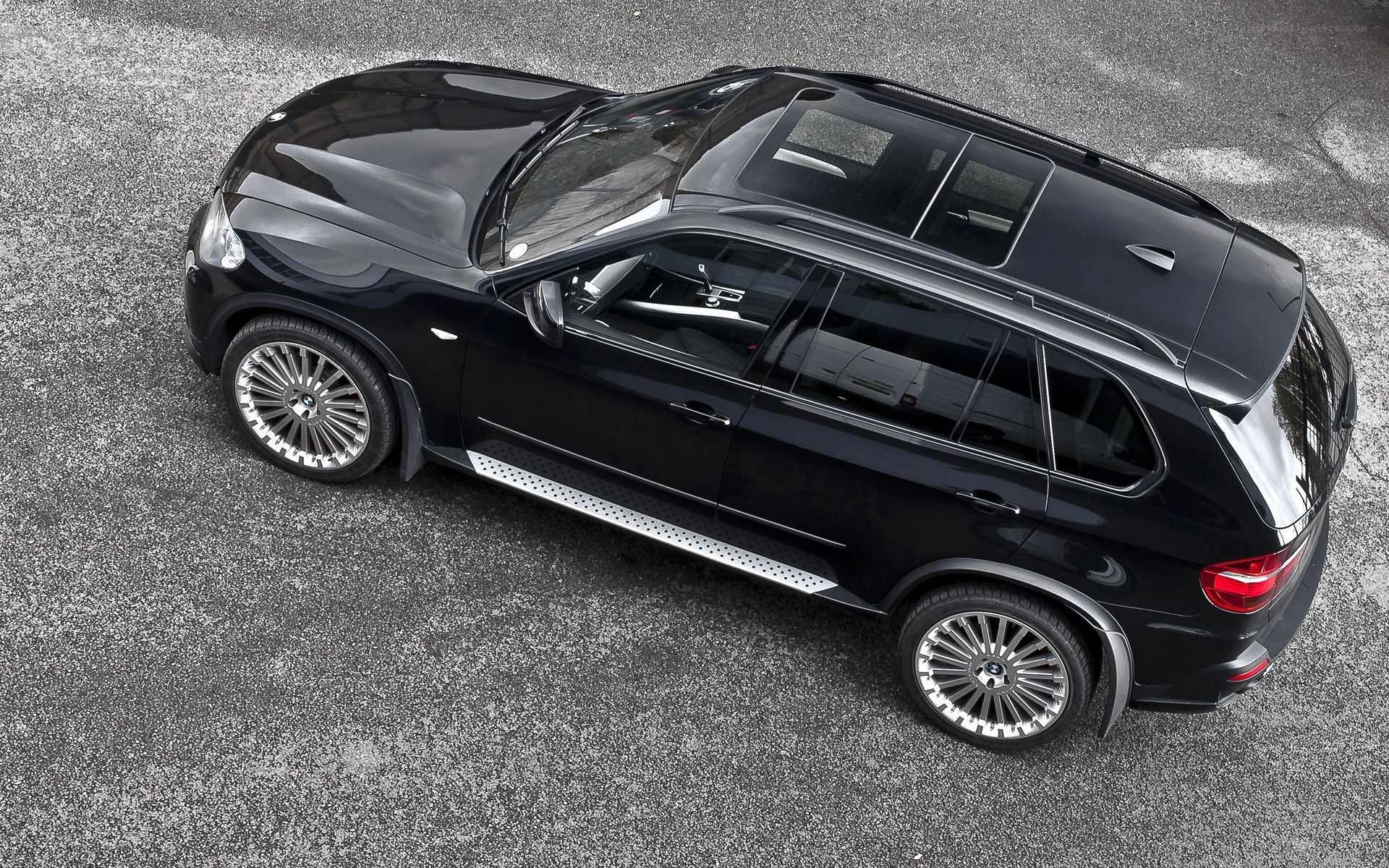 black bmw suv from above