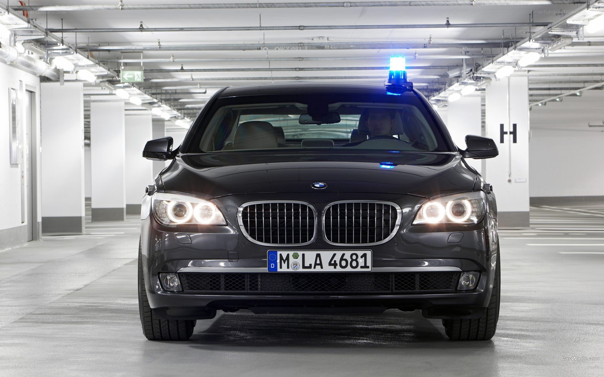 Black BMW with blue light