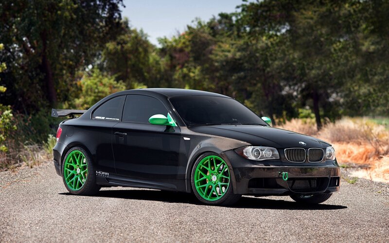 black bmw with green wheels